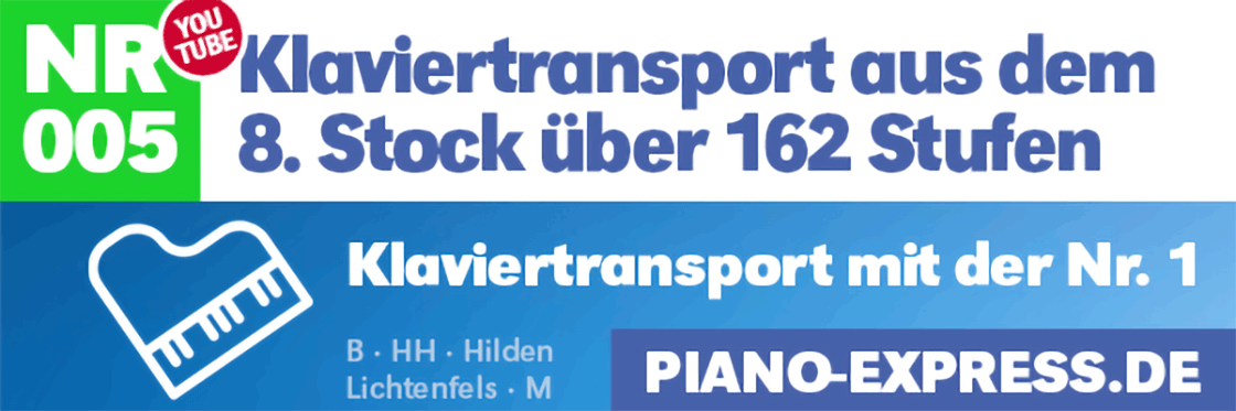 In Friedrichshain (Berlin) fand dieser Klaviertransport aus der 8. Etage mit insgesamt 162 Stufen statt.