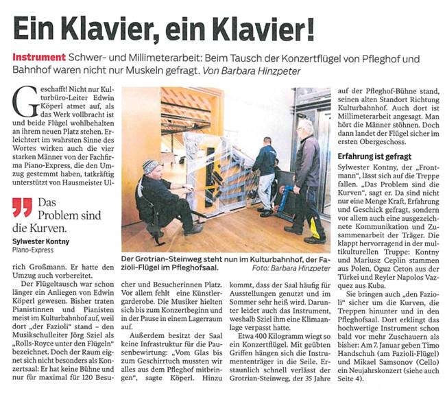 Zeitungsartikel Langenau | Konzertflügel Klaviertransport durch Piano-Express